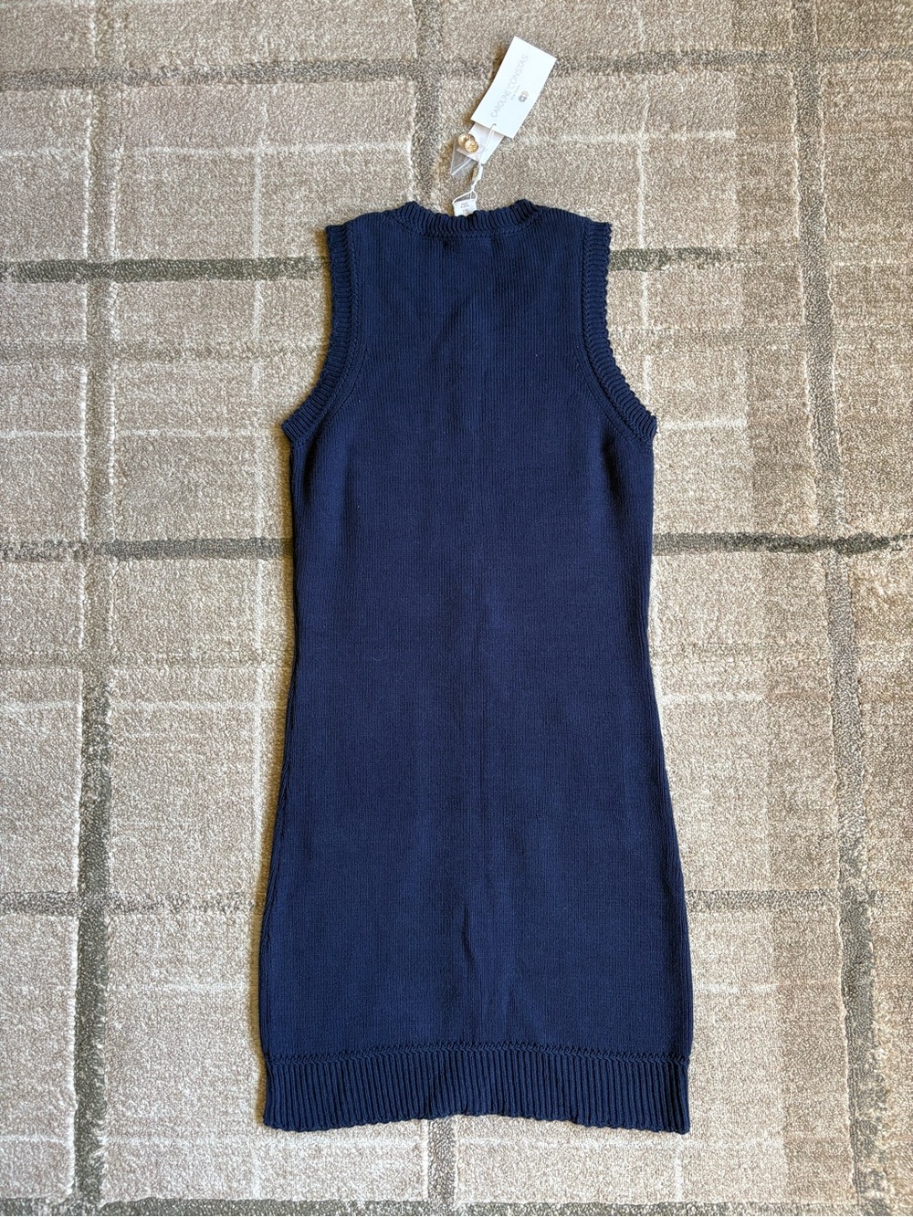 Caroline Constas navy sleeveless knit gold button sweater dress, size Small NWT - Picture 8 of 10